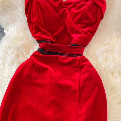 Robe longue sexy en velours, robe tendance RF0244