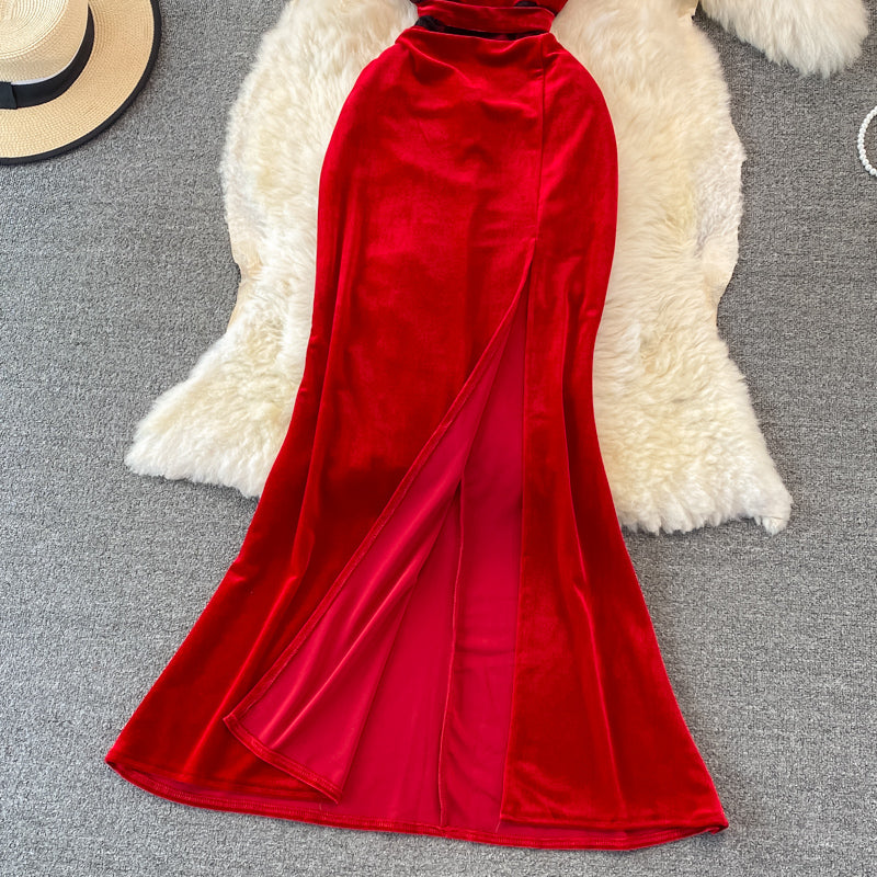 Robe longue sexy en velours, robe tendance RF0244