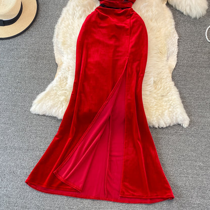 Robe longue sexy en velours, robe tendance RF0244