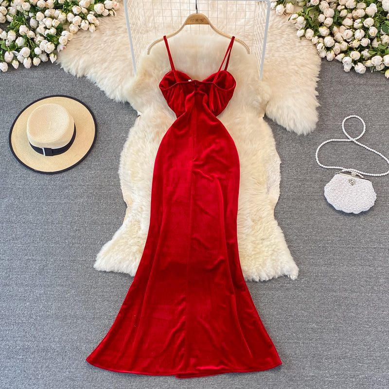 Robe longue sexy en velours, robe tendance RF0244