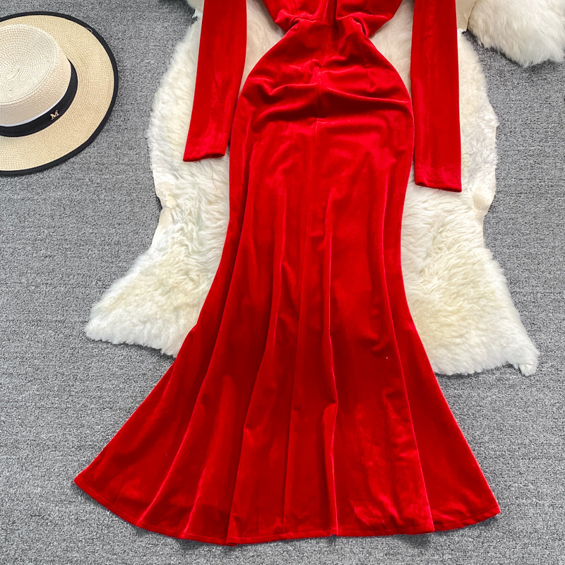 Sexy V Neck Velvet Beads Dress Fashion Dress RF0239