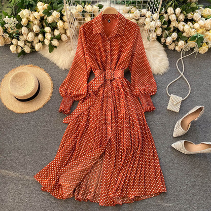 Modisches A-Linie Polka Dot Langarmkleid Fashion Dress RF0236