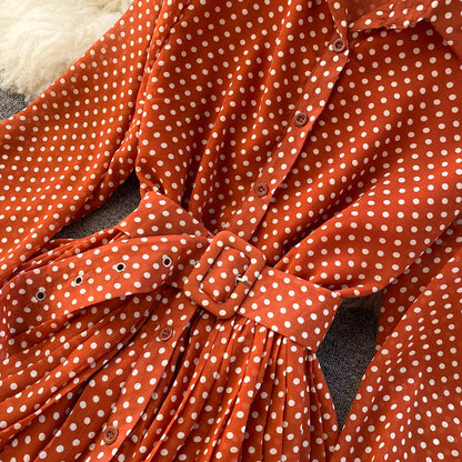 Modisches A-Linie Polka Dot Langarmkleid Fashion Dress RF0236
