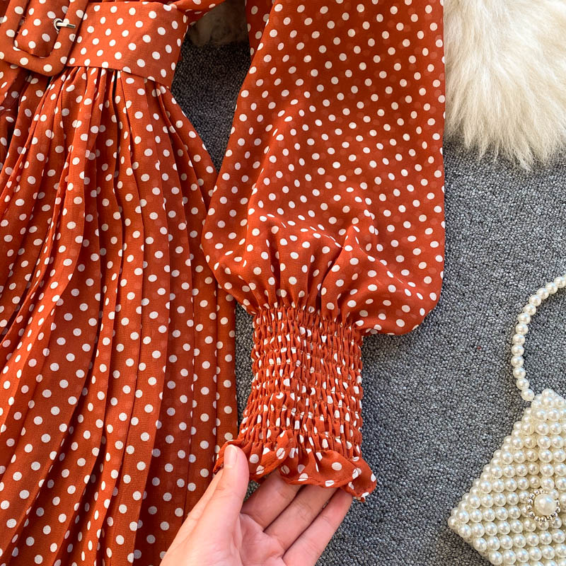 Modisches A-Linie Polka Dot Langarmkleid Fashion Dress RF0236