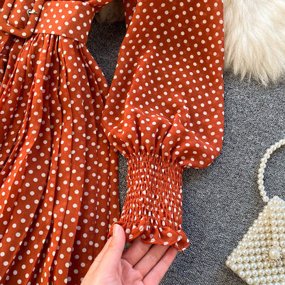 Modisches A-Linie Polka Dot Langarmkleid Fashion Dress RF0236