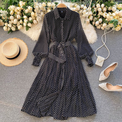 Modisches A-Linie Polka Dot Langarmkleid Fashion Dress RF0236