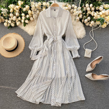 Modisches A-Linie Polka Dot Langarmkleid Fashion Dress RF0236
