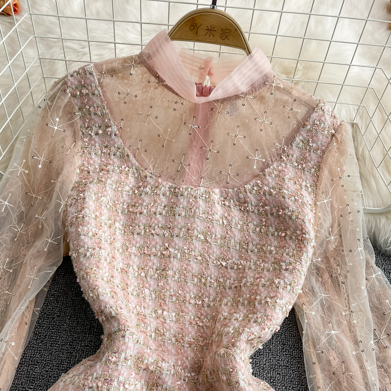 Pink A Line Long Sleeve Dress Fashion Dress RF0235