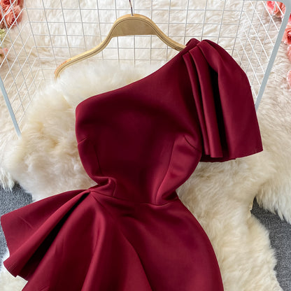 Stylish One Shoulder Satin Short Dress Party Dress RF0232