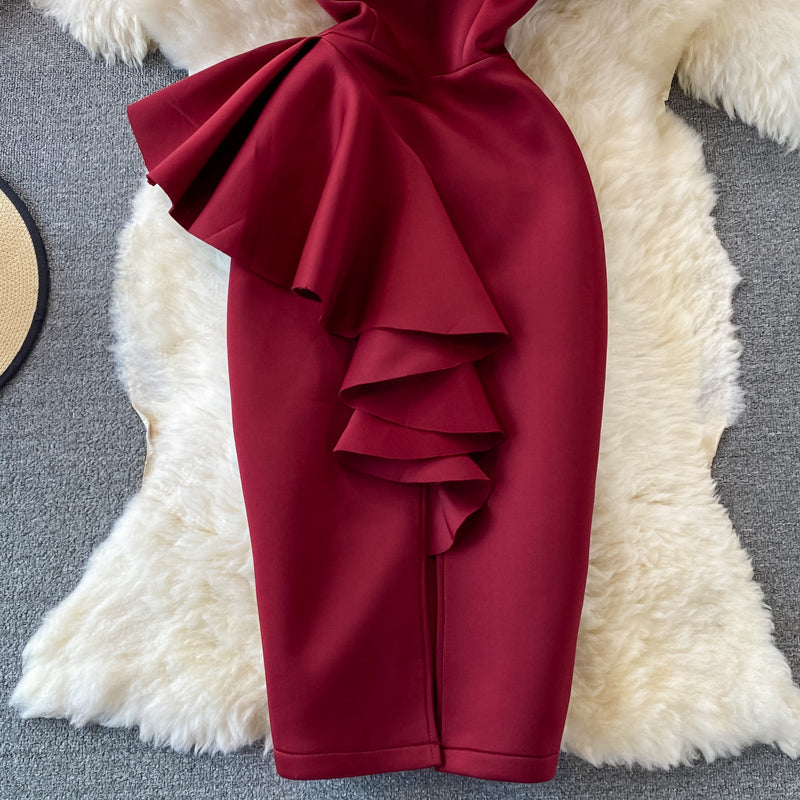 Stylish One Shoulder Satin Short Dress Party Dress RF0232