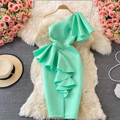 Stylish One Shoulder Satin Short Dress Party Dress RF0232