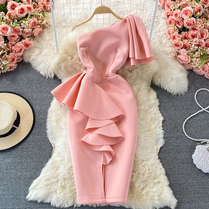 Stylish One Shoulder Satin Short Dress Party Dress RF0232