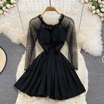 Black A Line Long Sleeve Short Dress Fashion Dress RF0230