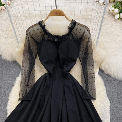 Black A Line Long Sleeve Short Dress Fashion Dress RF0230