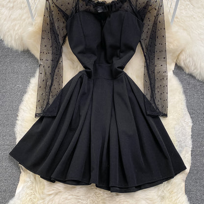 Black A Line Long Sleeve Short Dress Fashion Dress RF0230
