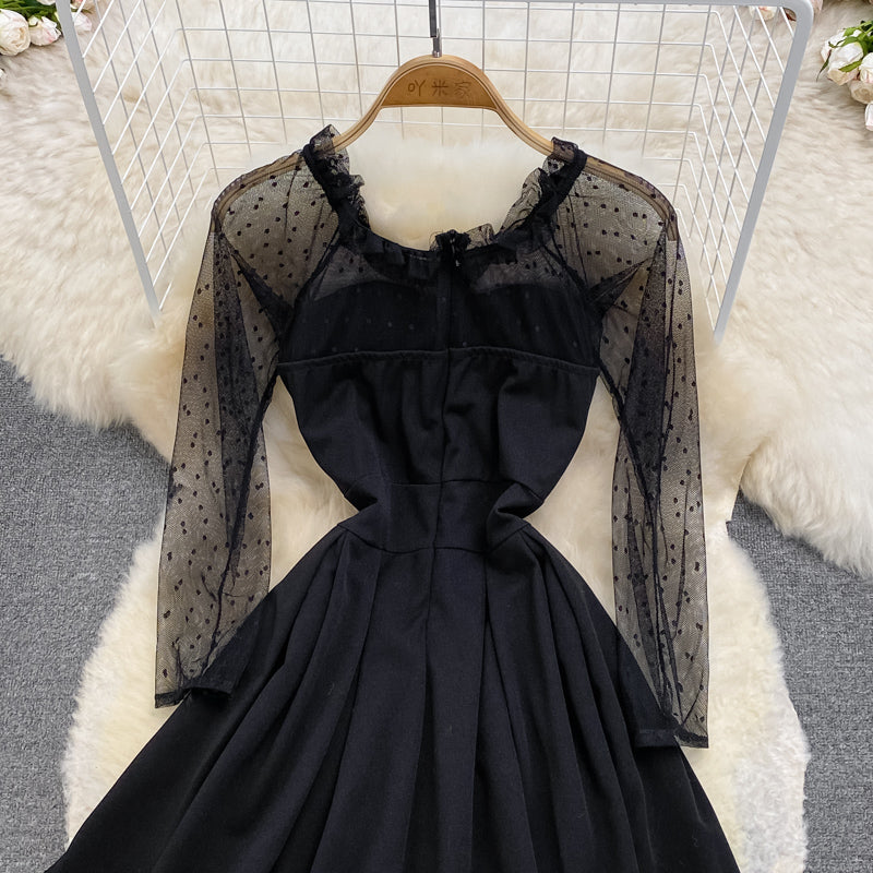 Black A Line Long Sleeve Short Dress Fashion Dress RF0230
