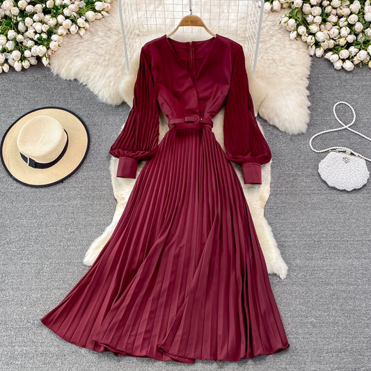 Elegant V Neck Long Sleeve Dress A Line Fashion Dress RF0228