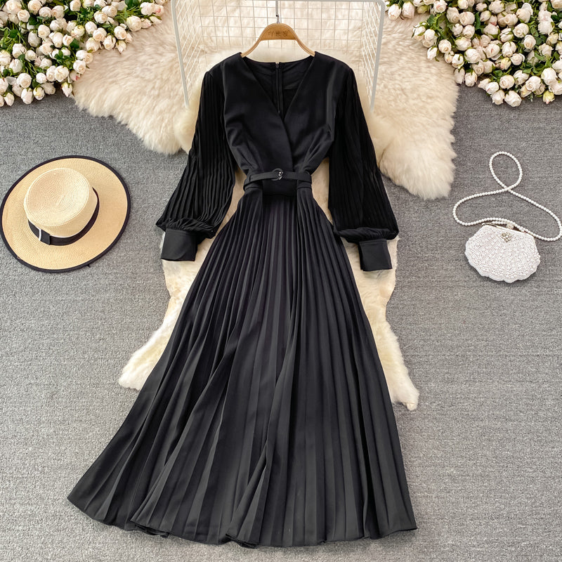 Elegant V Neck Long Sleeve Dress A Line Fashion Dress RF0228
