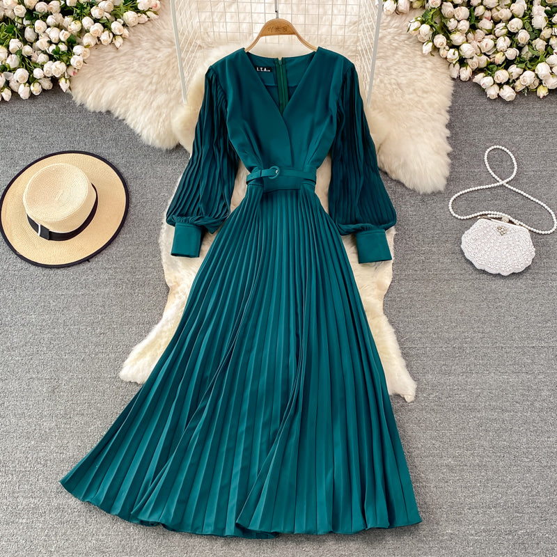 Elegant V Neck Long Sleeve Dress A Line Fashion Dress RF0228