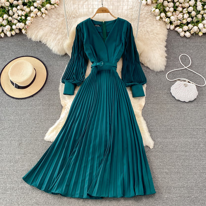 Elegant V Neck Long Sleeve Dress A Line Fashion Dress RF0228