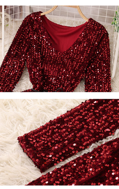 Glänzende Pailletten Kurzes Kleid Modekleid RF0224