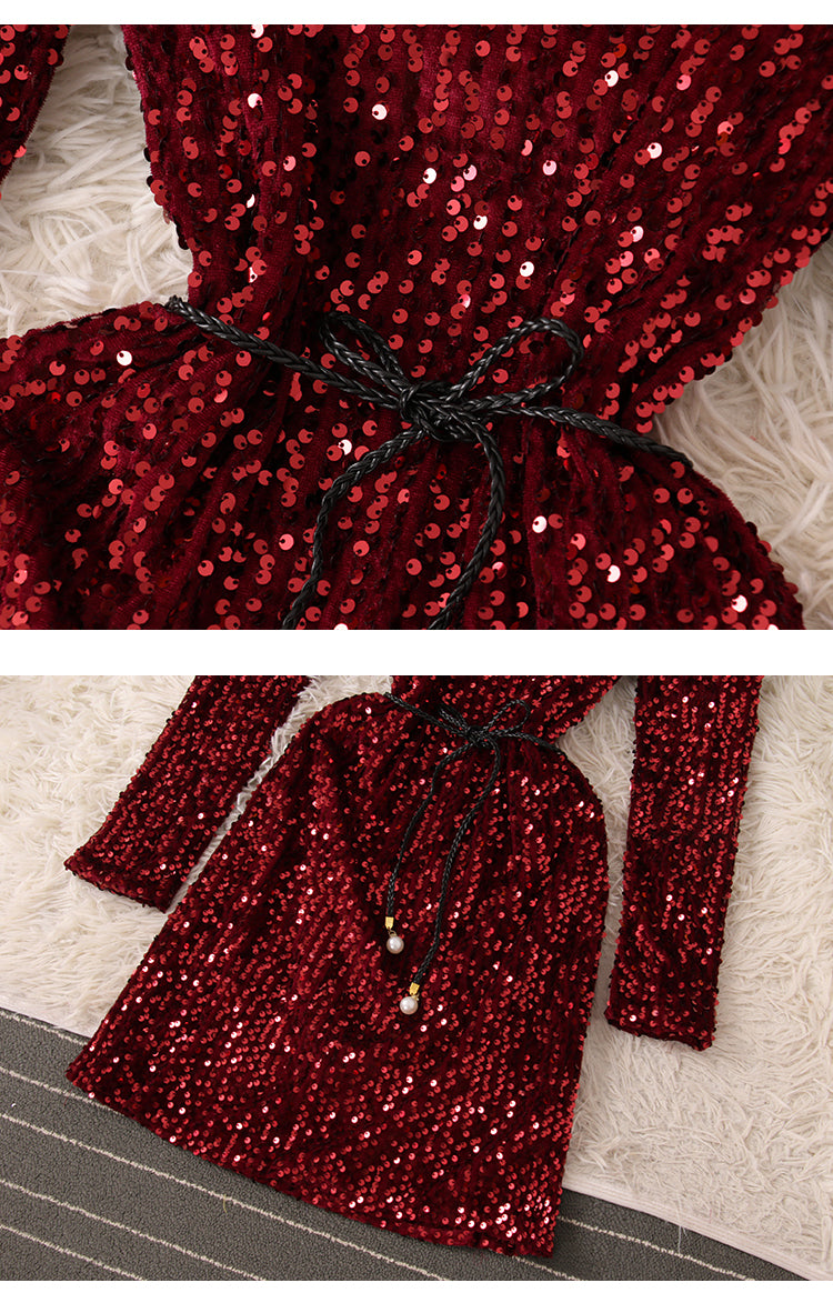 Glänzende Pailletten Kurzes Kleid Modekleid RF0224