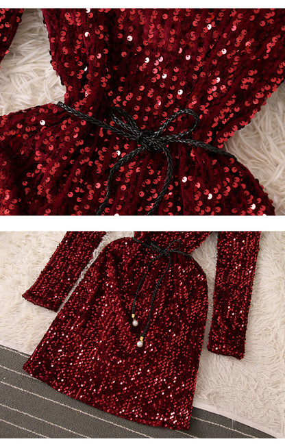 Glänzende Pailletten Kurzes Kleid Modekleid RF0224