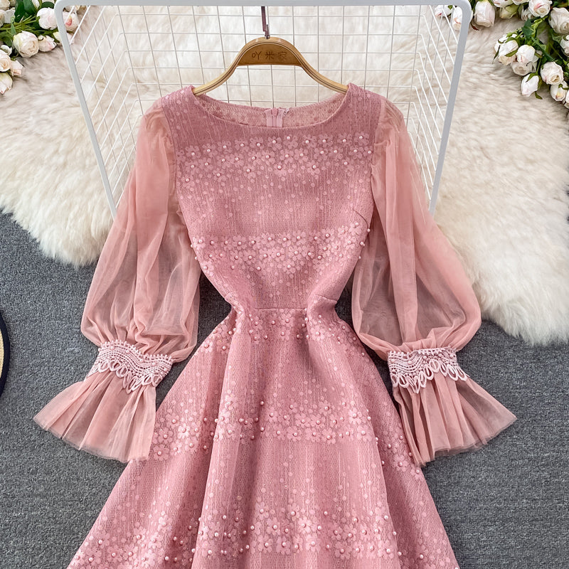 Cute Lace Pearl Dress A Line Fashion Dress RF0223