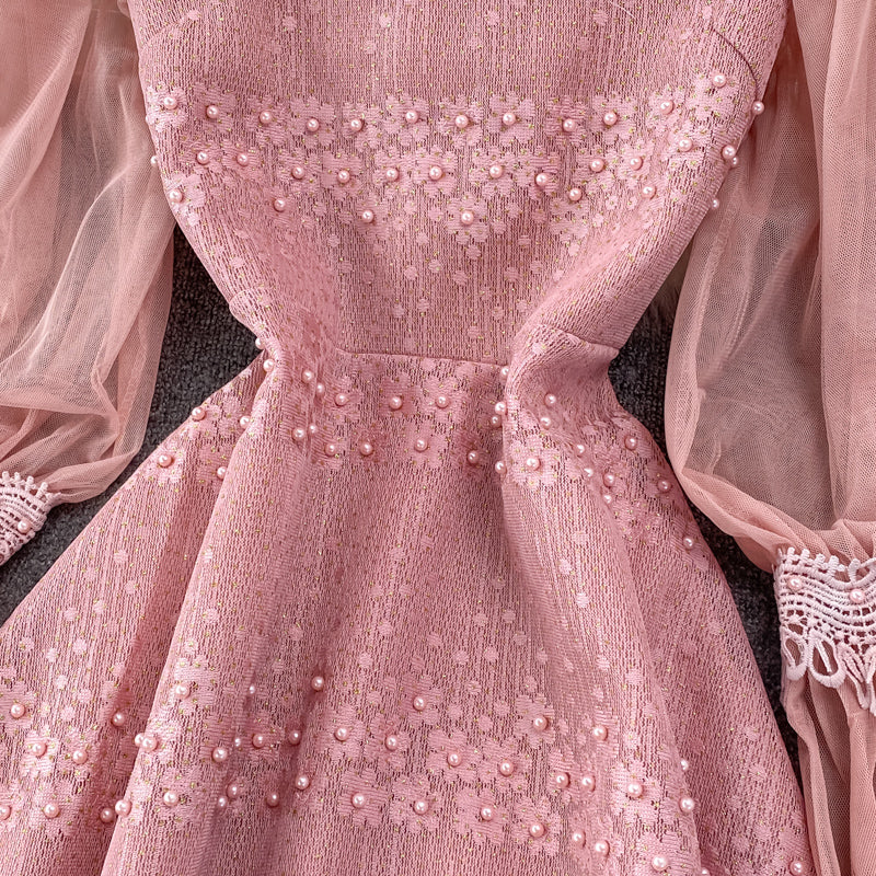 Cute Lace Pearl Dress A Line Fashion Dress RF0223
