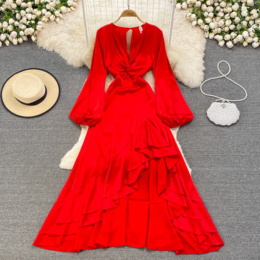 Red Chiffon Long A Line Dress Red Fashion Dress RF0221
