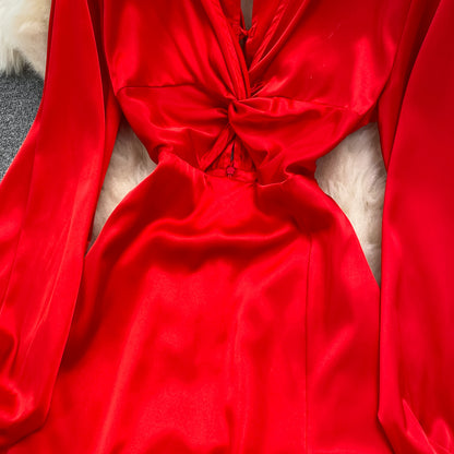 Red Chiffon Long A Line Dress Red Fashion Dress RF0221