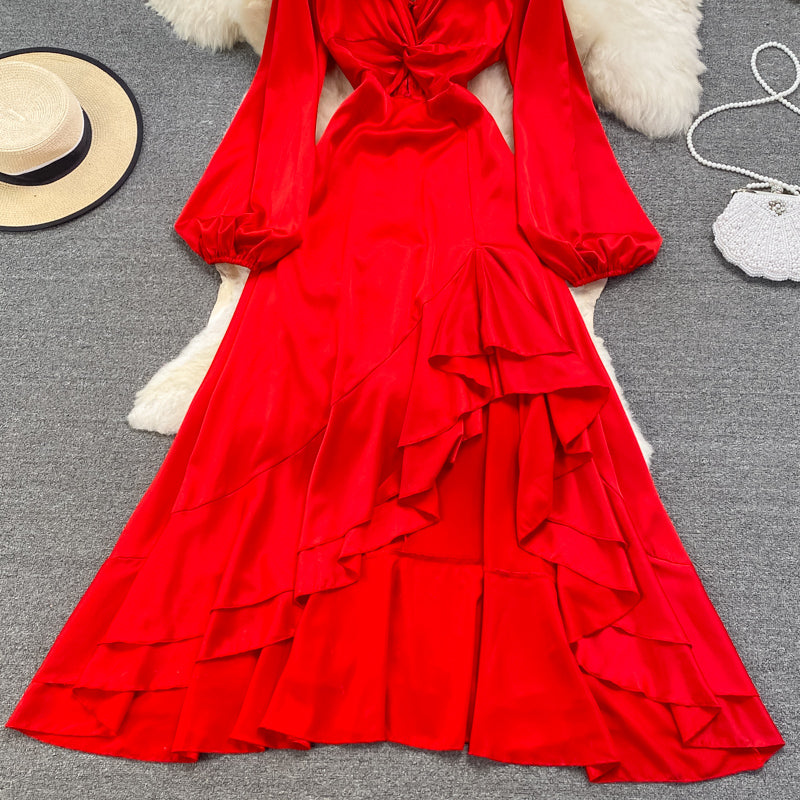 Red Chiffon Long A Line Dress Red Fashion Dress RF0221
