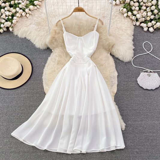 White Chiffon A Line Short Dress Fashion Dress RF0219