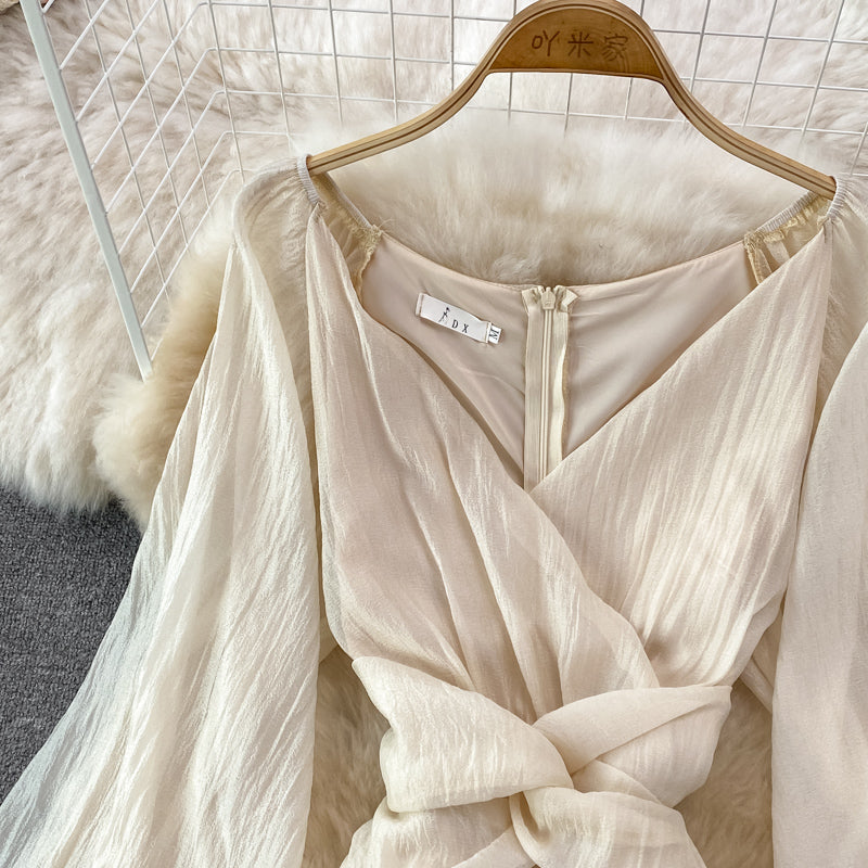 Champagne V Neck Long Sleeve Dress Fashion Dress RF0217