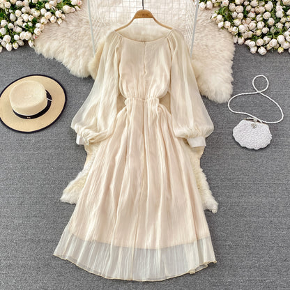 Champagne V Neck Long Sleeve Dress Fashion Dress RF0217