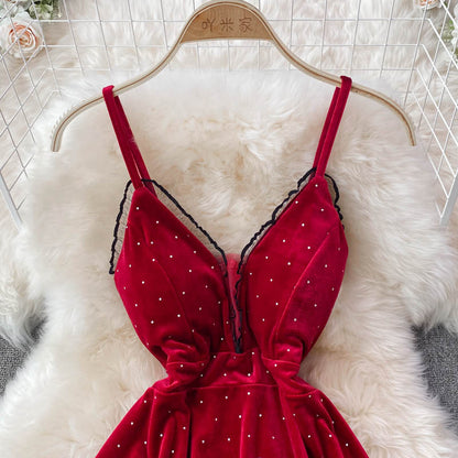 Robe courte sexy à col en V et coupe trapèze, RF0216