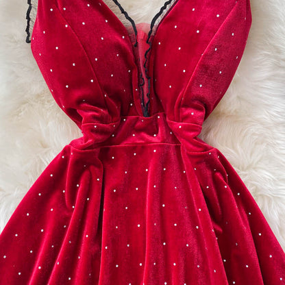 Robe courte sexy à col en V et coupe trapèze, RF0216