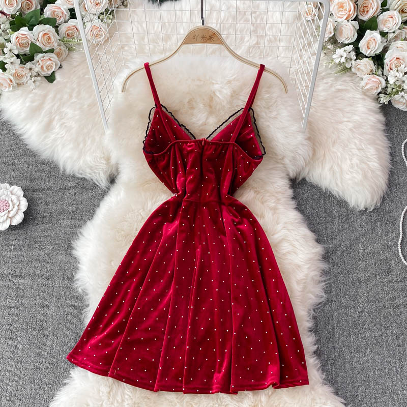 Robe courte sexy à col en V et coupe trapèze, RF0216