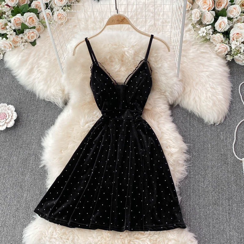 Robe courte sexy à col en V et coupe trapèze, RF0216