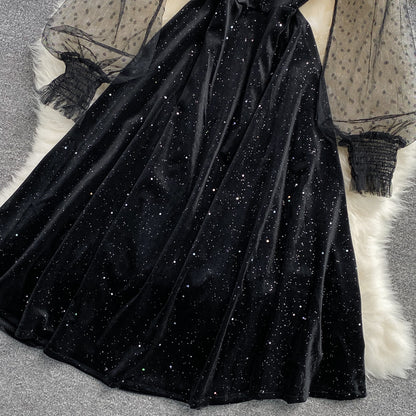 Black Velvet Lace Short Dress Black Fashion Dress RF0212