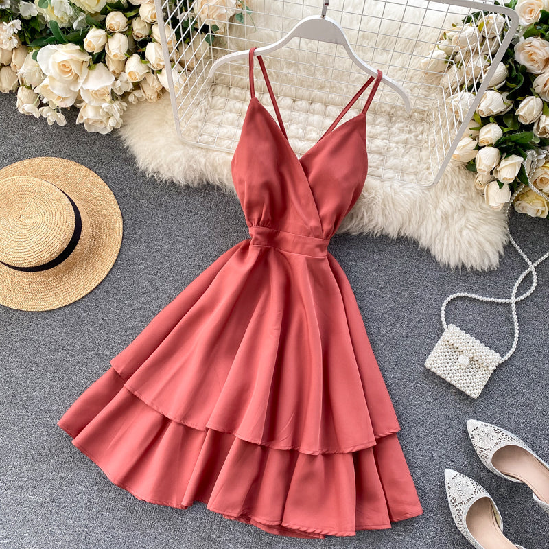 Cute V Neck Short Dress A Line Fashion Dresses RF0208