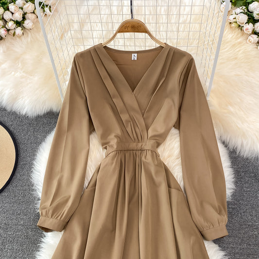 Simple V Neck Long Sleeve Dress Fashion Dress RF0206