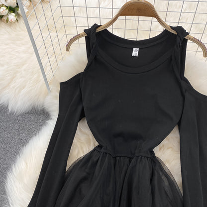 Black Irregular Long Sleeve Off Shoulder Dress Fashion Dress RF0205