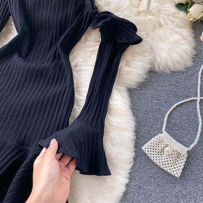 Black One-shoulder Long-sleeved Dress Fashion Dress RF0204