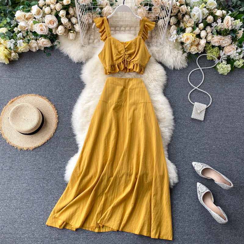 Jolie robe jaune deux pièces tendance RF0203