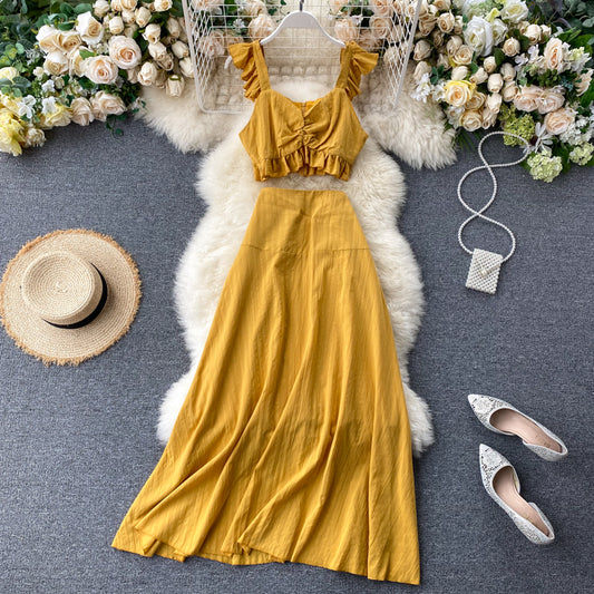 Cute Yellow Two Pieces Dress Fashion Dress RF0203