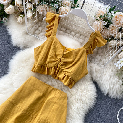 Jolie robe jaune deux pièces tendance RF0203