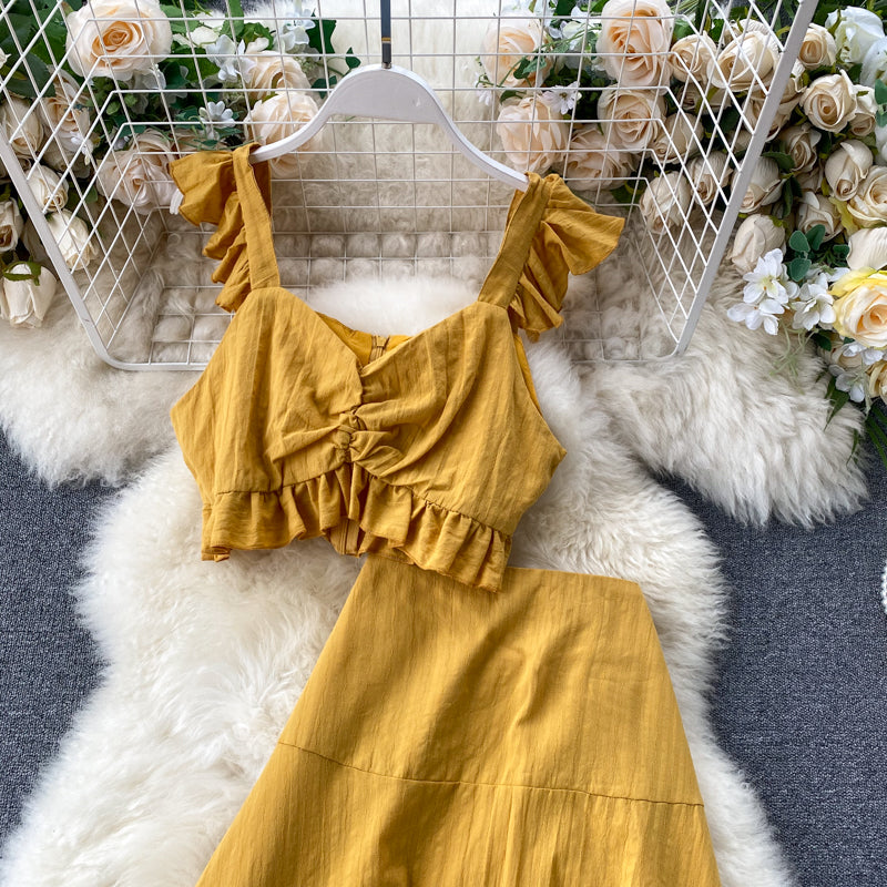Jolie robe jaune deux pièces tendance RF0203