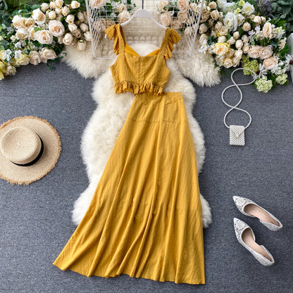 Jolie robe jaune deux pièces tendance RF0203