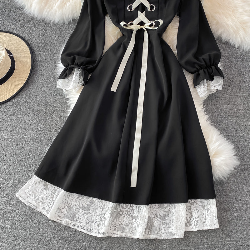 Black A Line Lace Short Dress Lace-up Fashion Dress RF0198